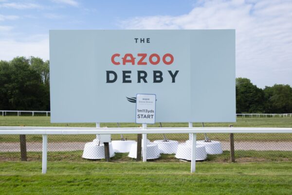 48 sheet temporary billboard on concrete bases at Cazoo Derby