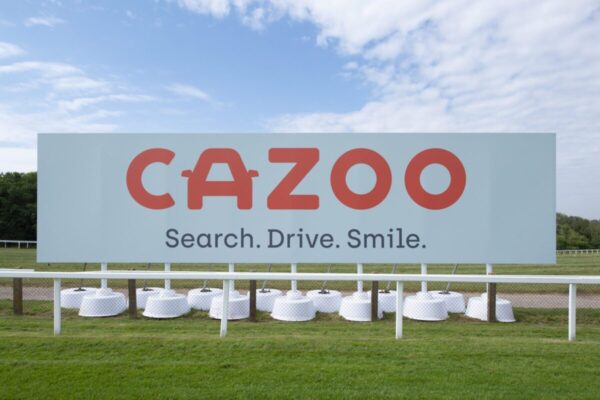 96 sheet temporary billboard on concrete bases at Cazoo Derby
