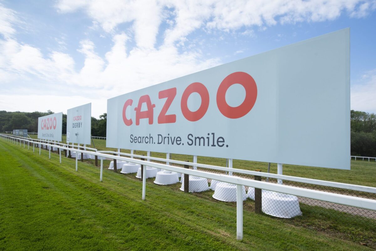 96 sheet temporary billboards on concrete bases at Cazoo Derby