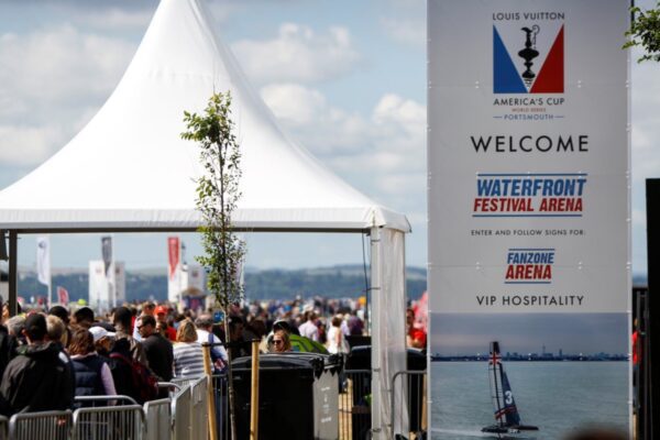 Information tower fanzone entrance at Americas Cup event