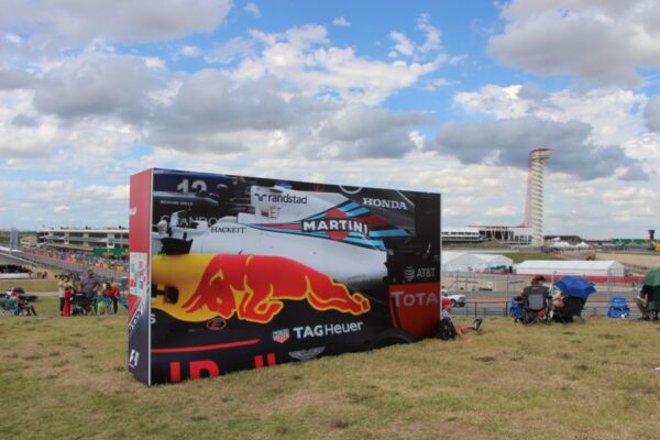 Large super-graphic photo backdrop at the Formula One