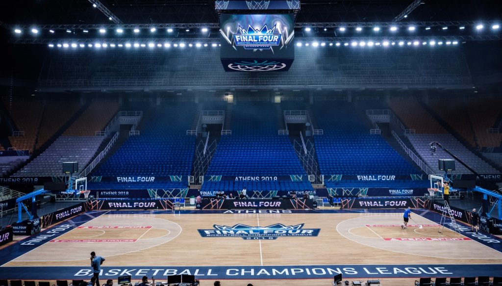 Basketball Champions League Final Four Athens 2018, court side branding