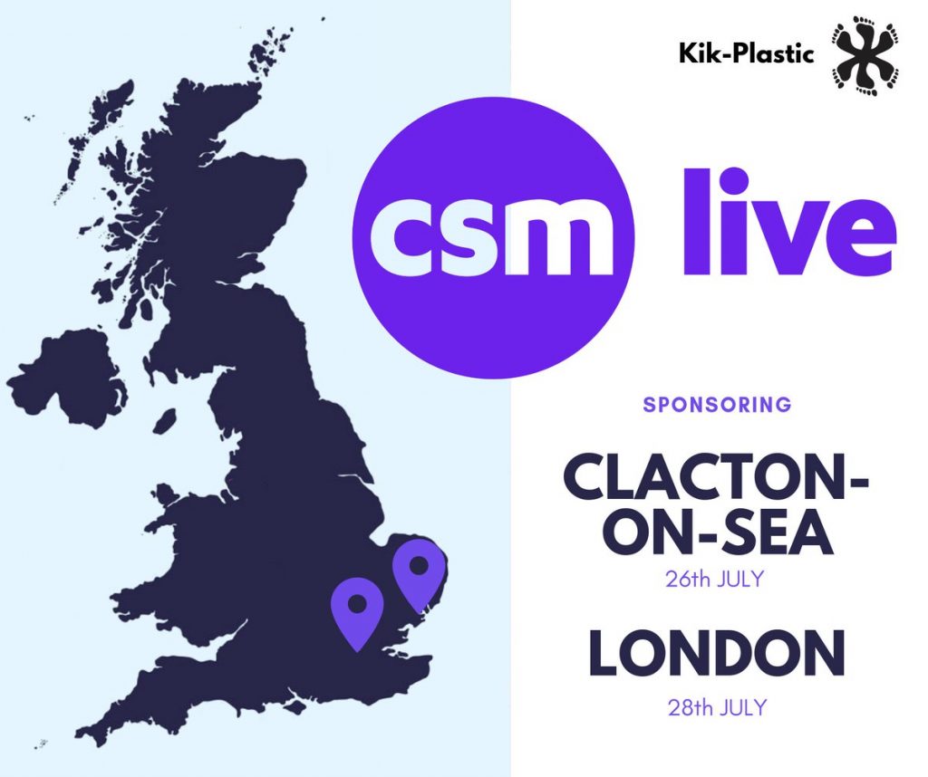 CSM Live, UK map, plastic waste clean up, Clacton-On-Sea, London